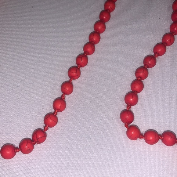 Long Red Bead Necklace - Picture 3 of 3